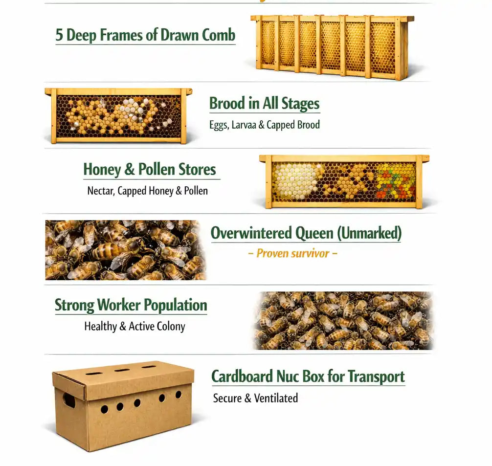 Minnesota Overwintered Nuc, Carniolan Bees — Proven Survivor Stock