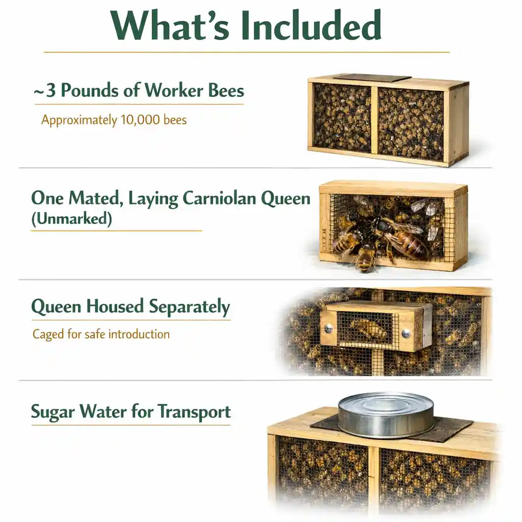 Carniolan Package Bees (3 lbs) — Best for Cold Climates