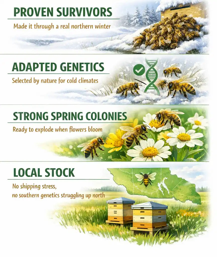 Minnesota Overwintered Nuc, Carniolan Bees — Proven Survivor Stock